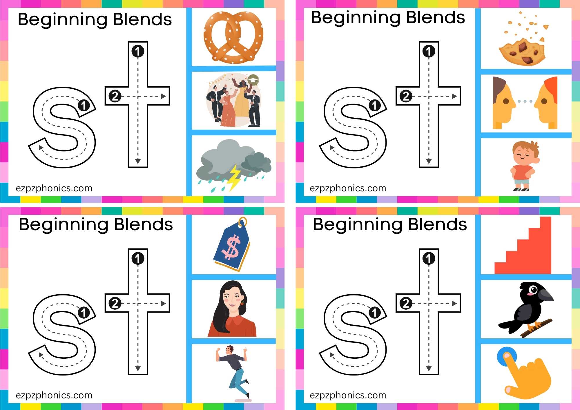 ST Beginning Blends Clip Cards Trace The Letters And Clip The Correct Image Set 2